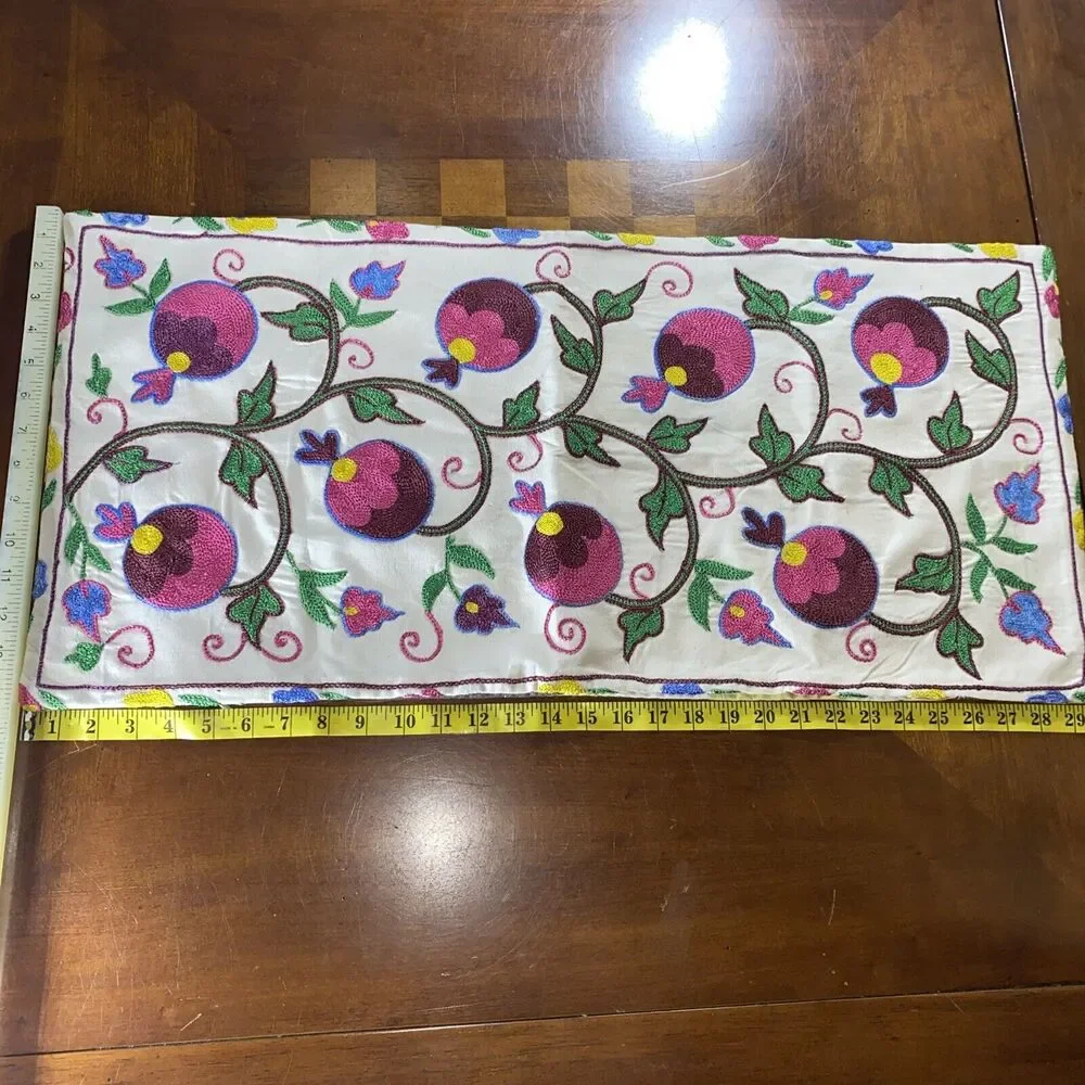 Handmade Embroidered Pillow Cover 3D Bright Floral Vine 14.5x 29.5” Boho Cottage